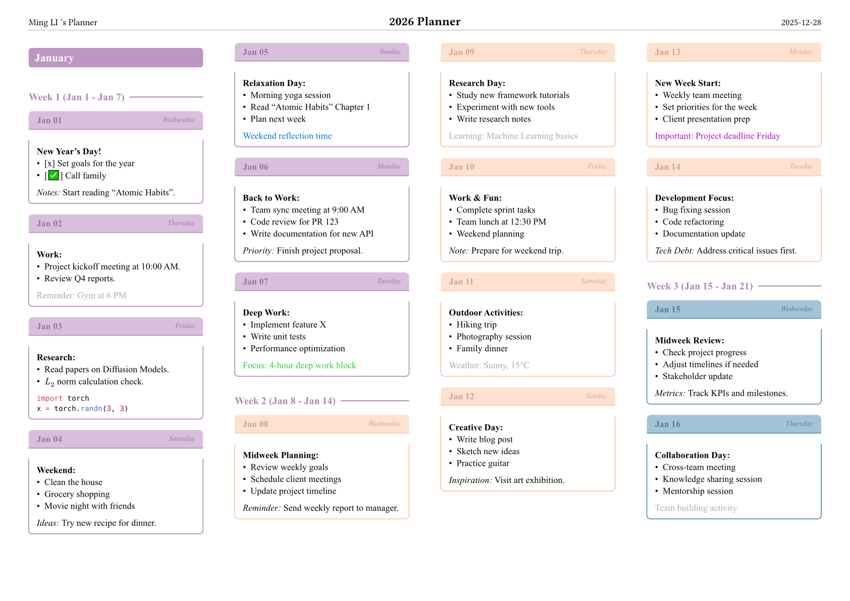 ✨Personal schedule planner template development with Typst-2025